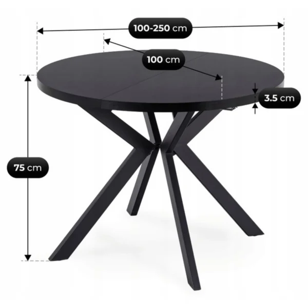 Masă extensibilă LUKAS 100–250 cm Negru