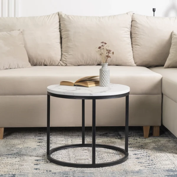 Măsuță CONNY Marmură albă/Negru