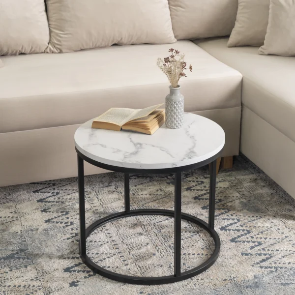 Măsuță CONNY Marmură albă/Negru