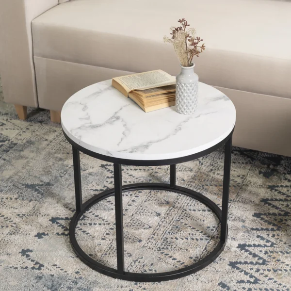 Măsuță CONNY Marmură albă/Negru