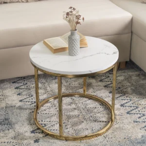 Măsuță CLIFF Marmură albă/Auriu
