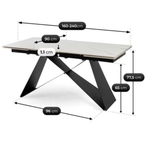 Masă extensibilă din ceramică VICTOR 160-240 cm Marmură albă/Negru