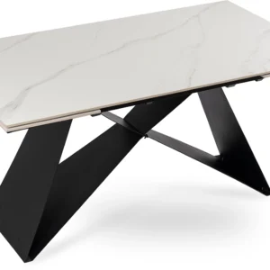 Masă extensibilă din ceramică VICTOR 160-240 cm Marmură albă/Negru