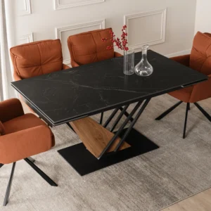 product-2909-0-1 Masă extensibilă din ceramică REX 160-220 cm Marmură neagră/Nuc