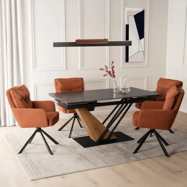 product-2909-1 Masă extensibilă din ceramică REX 160-220 cm Marmură neagră/Nuc