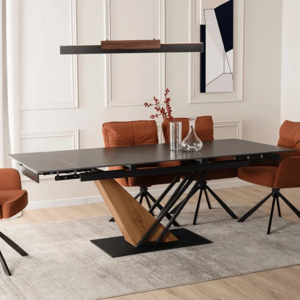 product-2909-2 Masă extensibilă din ceramică REX 160-220 cm Marmură neagră/Nuc