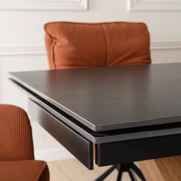product-2909-3 Masă extensibilă din ceramică REX 160-220 cm Marmură neagră/Nuc