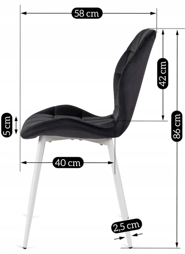 product-2929-9 Scaun LUCKY negru cu picioare albe din velur