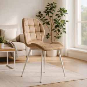 Scaun LUCKY bej cu picioare albe din velur