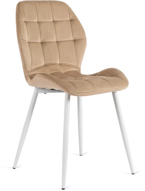 Scaun LUCKY bej cu picioare albe din velur