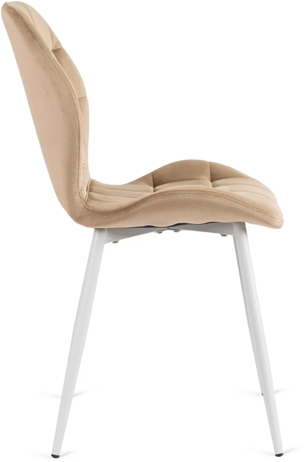 Scaun LUCKY bej cu picioare albe din velur