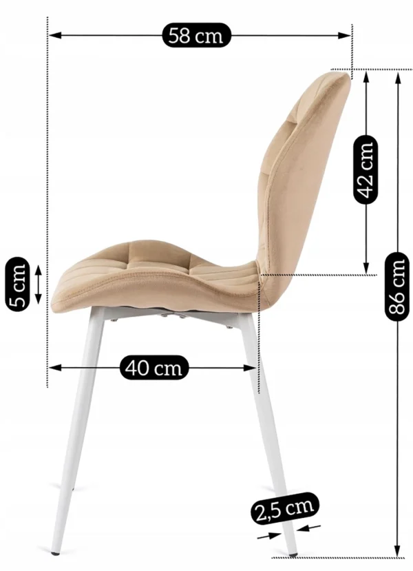 Scaun LUCKY bej cu picioare albe din velur