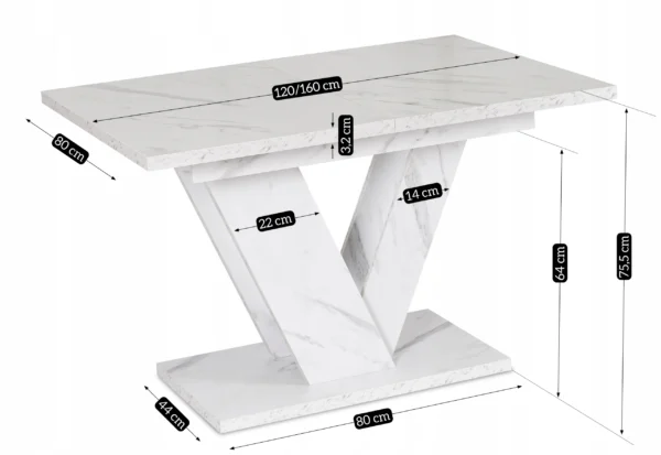 product-2944-6 CLARK Masă pliantă 120-160 cm Marmură albă — Mese