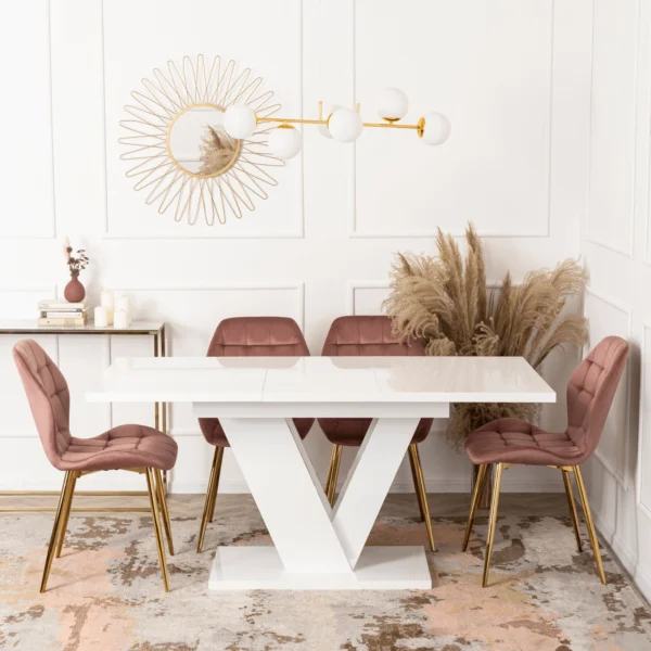 product-2946-1 CLARK Masă extensibilă 120-160 cm Alb lucios — Mese