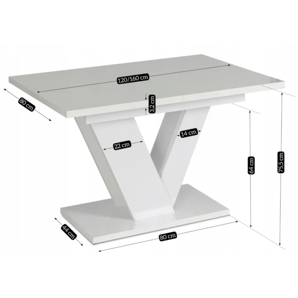 product-2946-8 CLARK Masă extensibilă 120-160 cm Alb lucios — Mese