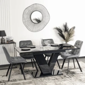 CLARK Masă extensibilă 120-160 cm Negru lucios — Mese