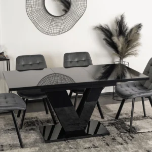 CLARK Masă extensibilă 120-160 cm Negru lucios — Mese