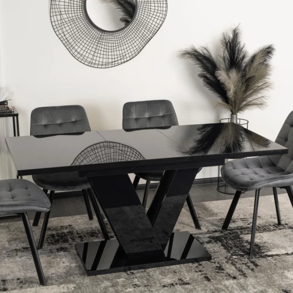 CLARK Masă extensibilă 120-160 cm Negru lucios — Mese