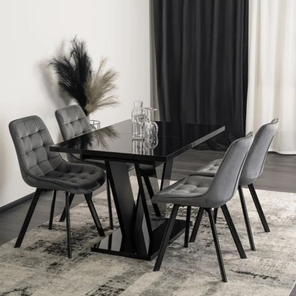 CLARK Masă extensibilă 120-160 cm Negru lucios — Mese