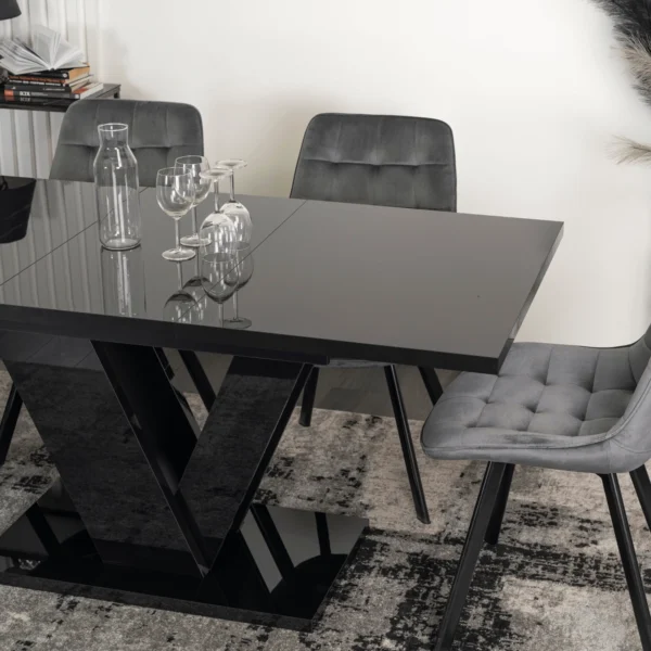 CLARK Masă extensibilă 120-160 cm Negru lucios — Mese