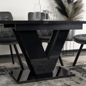 CLARK Masă extensibilă 120-160 cm Negru lucios — Mese