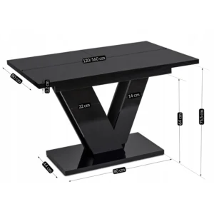 CLARK Masă extensibilă 120-160 cm Negru lucios — Mese