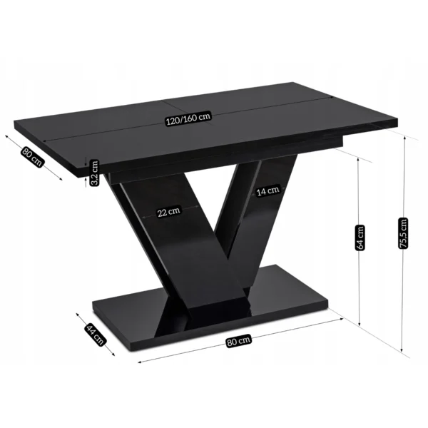 CLARK Masă extensibilă 120-160 cm Negru lucios — Mese