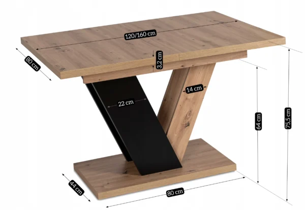 product-2949-8 CLARK Masă extensibilă 120-160 cm Stejar Artisan/Negru — Mese