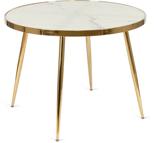 Masă TINGA 100 cm Sticlă Marmură albă/Auriu