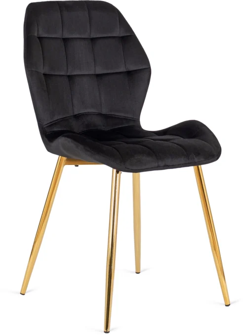 Scaun LUCKY negru cu picioare aurii Velur