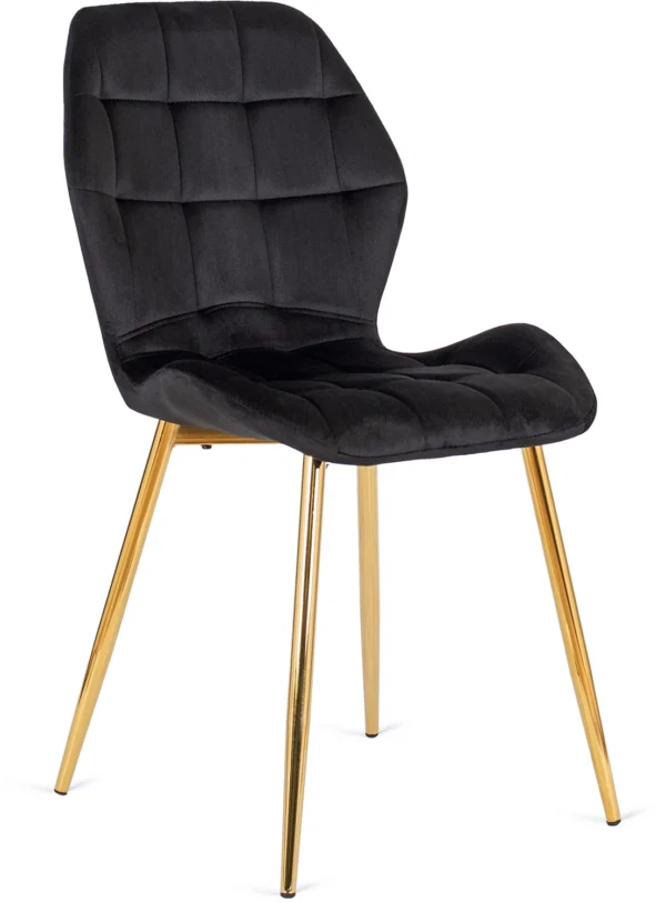 Scaun LUCKY negru cu picioare aurii Velur