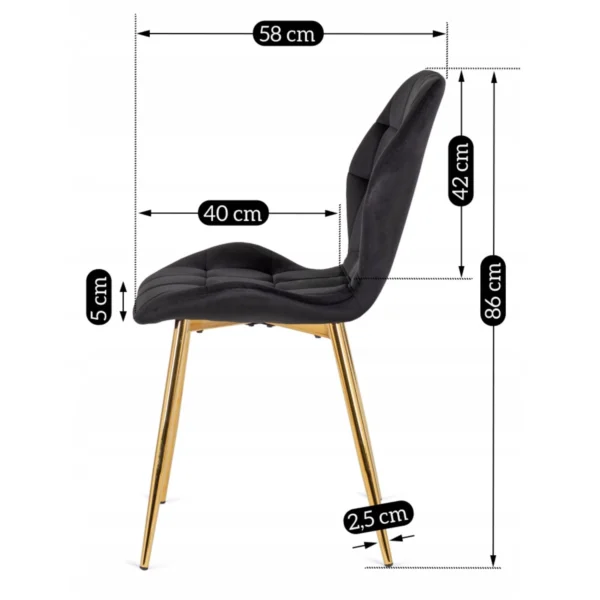 Scaun LUCKY negru cu picioare aurii Velur