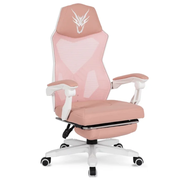 product-3021-0 Scaun rotativ de gaming BING cu suport pentru picioare, roz/alb — MOBILA