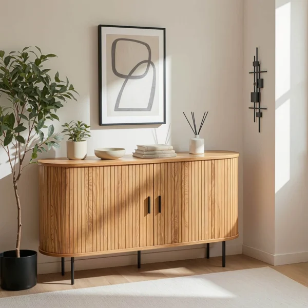 TRISH 140 cm Comodă cu două uși glisante Stejar