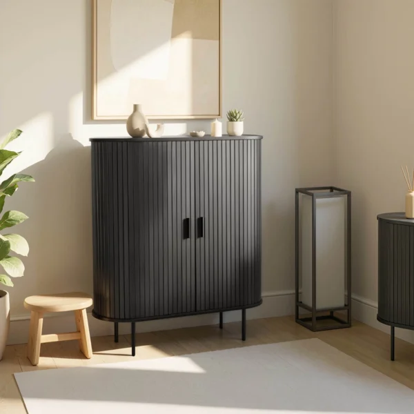 TRISH Comodă cu două uși glisante, 100 cm, negru