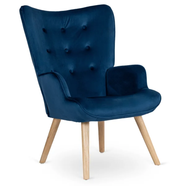 product-3067-1 Fotoliu de relaxare LOZANO cu suport pentru picioare, albastru închis, din catifea — Fotolii cu taburet