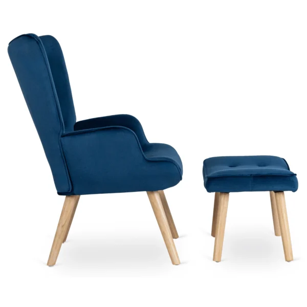 product-3067-5 Fotoliu de relaxare LOZANO cu suport pentru picioare, albastru închis, din catifea — Fotolii cu taburet