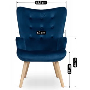 product-3067-7 Fotoliu de relaxare LOZANO cu suport pentru picioare, albastru închis, din catifea — Fotolii cu taburet