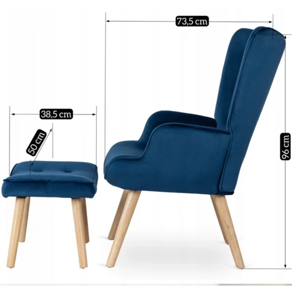 product-3067-8 Fotoliu de relaxare LOZANO cu suport pentru picioare, albastru închis, din catifea — Fotolii cu taburet