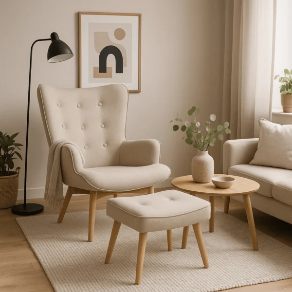 product-3076-0-1 Fotoliu de relaxare LOZANO 2 cu suport pentru picioare, bej — Fotolii cu taburet