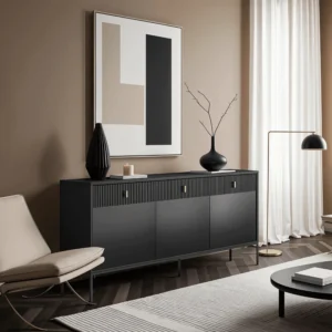 Comodă MARCOS, 154 cm, canelată, negru