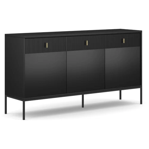 Comodă MARCOS, 154 cm, canelată, negru