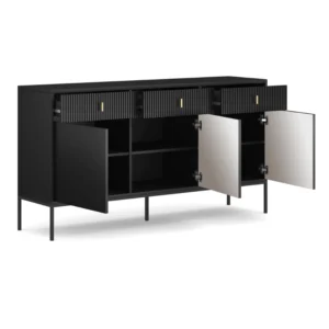 Comodă MARCOS, 154 cm, canelată, negru