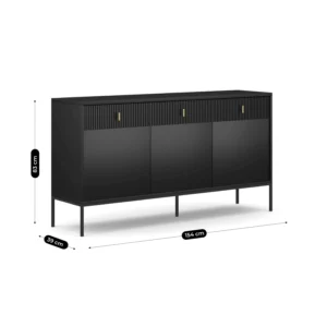 Comodă MARCOS, 154 cm, canelată, negru