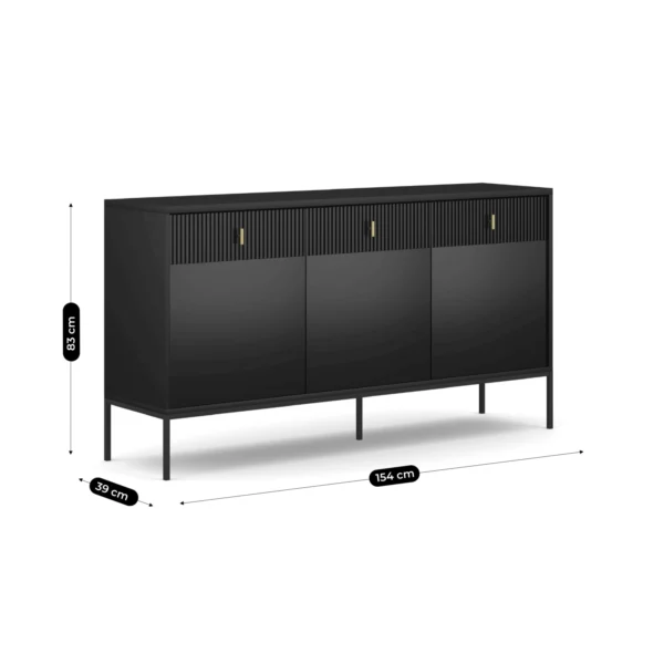 Comodă MARCOS, 154 cm, canelată, negru