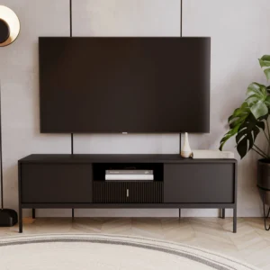 Dulap TV MARCOS, 154 cm, canelat, negru