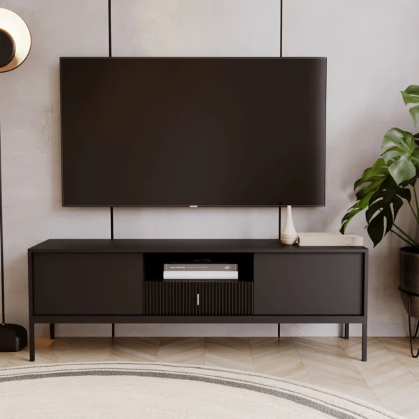 Dulap TV MARCOS, 154 cm, canelat, negru