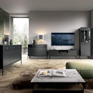 Dulap TV MARCOS, 154 cm, canelat, negru