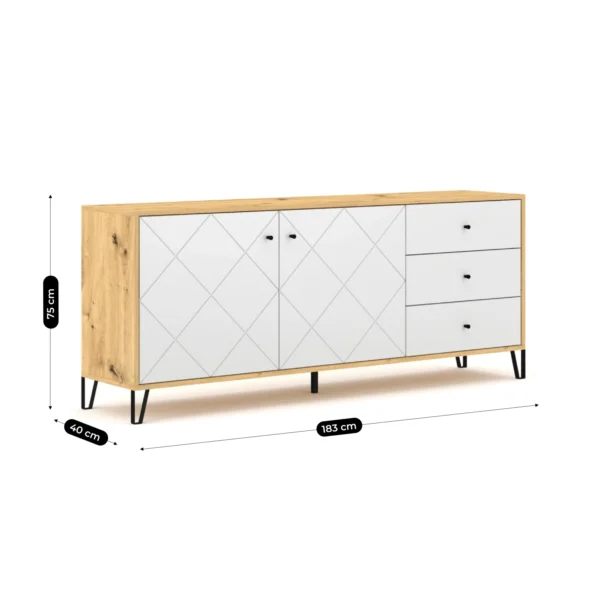 Comodă BACARDI 183 cm Stejar Artisan/Alb