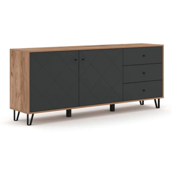 Comodă BACARDI, 183 cm, stejar Craft Tobacco/grafit